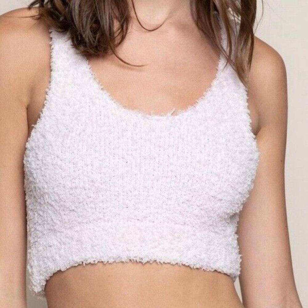 POL fuzzy light pink wide band cropped tank top
